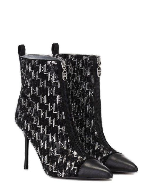 Karl Lagerfeld Black Logo Embellished Pointed-toe Boots