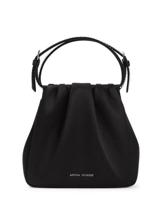 AMINA MUADDI Black Vittoria Logo Lettering Top Handle Bag