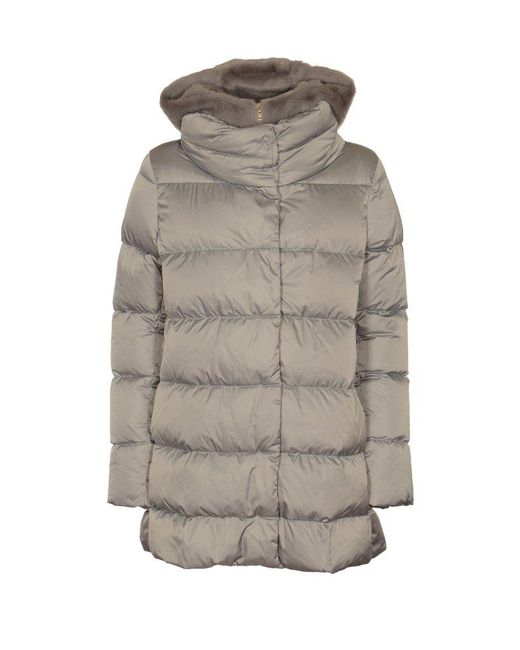 Herno Gray Hern Hooded Quilted Down Coat