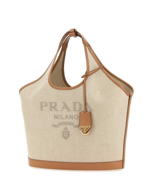 Prada Natural Logo-detailed Large Top Handle Bag