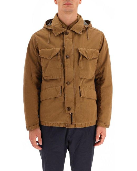 C P Company Brown Hooded Buttoned Jacket for men