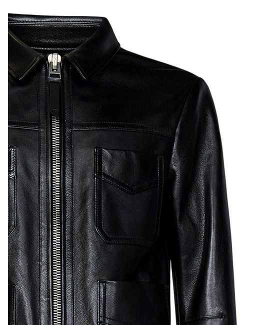 Tom Ford Black Unlined Grained-texture Leather Jacket for men