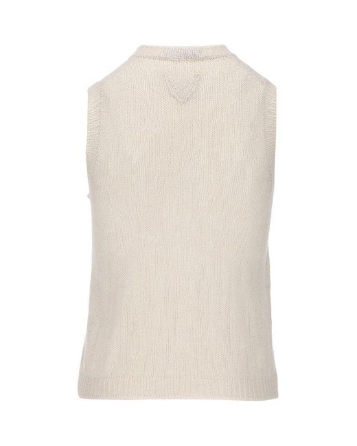Prada White V-neck Knitted Vest