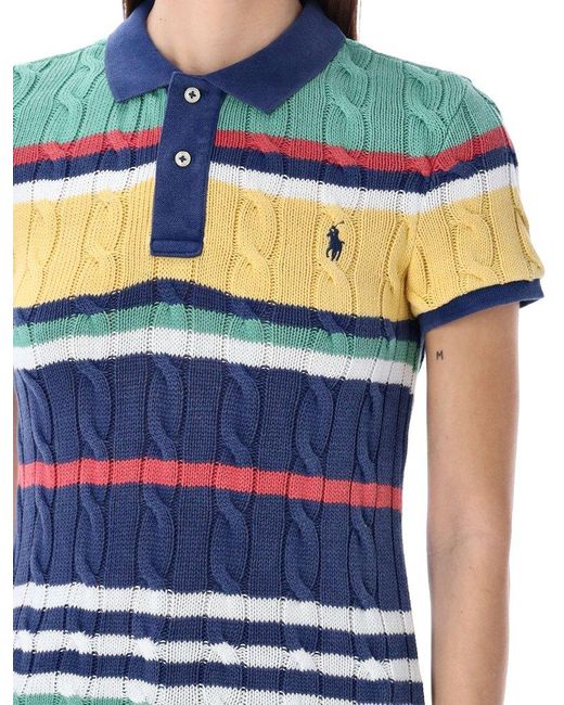 ★★POLO RALPH LAUREN★★ W Stripe Cable Knit Polo Shirt Mul Polo Ralph Lauren knitted cable polo shirt in multi stripe