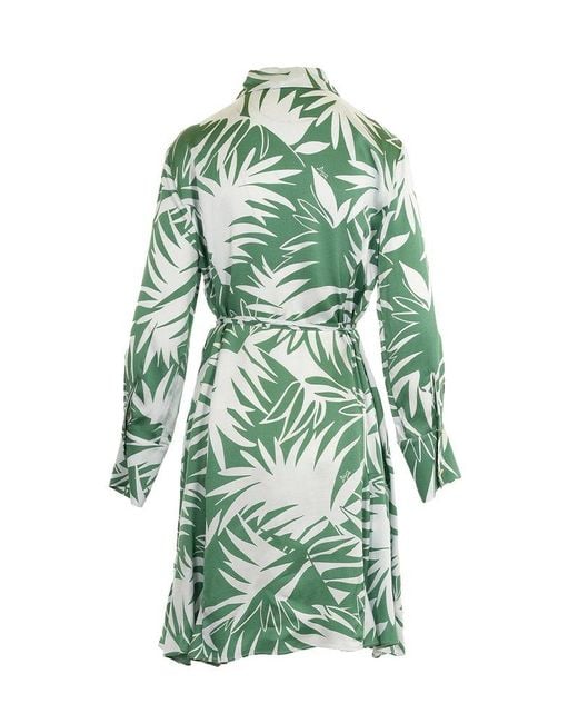 Liu Jo Green Printed Satin Shirt Dress