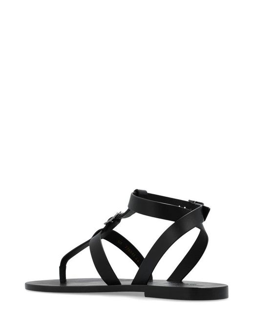 Saint Laurent Black Bcukle Detailed Open Toe Sandals for men