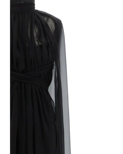 Alberta Ferretti Black Mock Neck Semi-sheer Maxi Dress