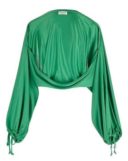 P.A.R.O.S.H. Green Open-front Long-sleeved Blouse