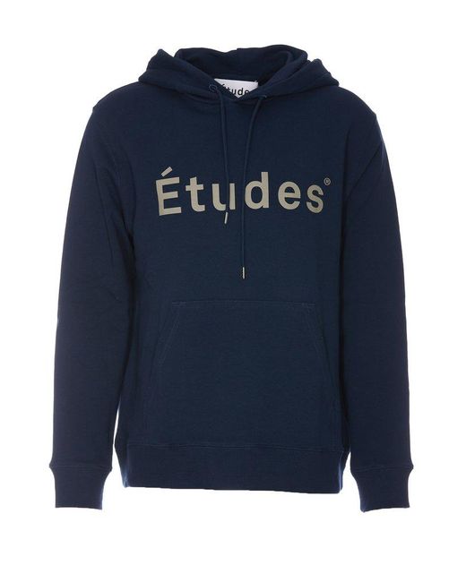 Etudes Studio Blue Logo Printed Drawstring Hoodie for men