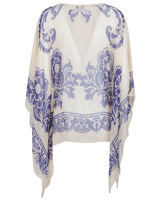 Etro Blue All-Over Paisley Printed Satin Cape
