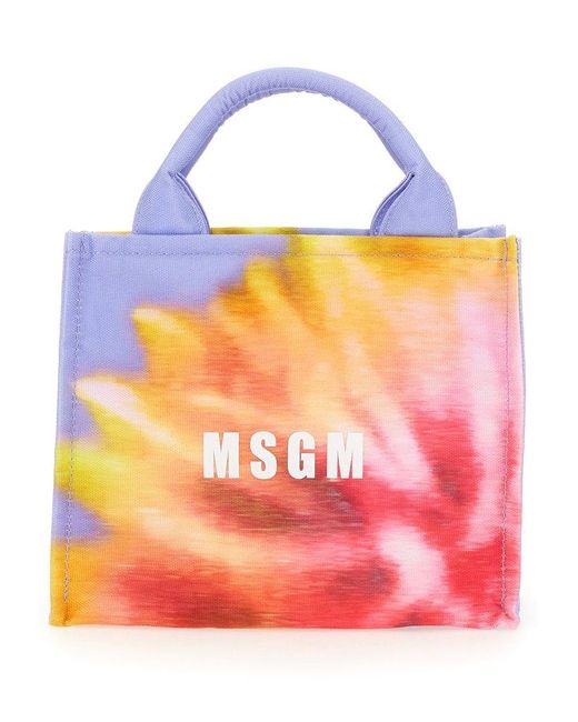 MSGM Pink Floral Printed Small Tote Bag