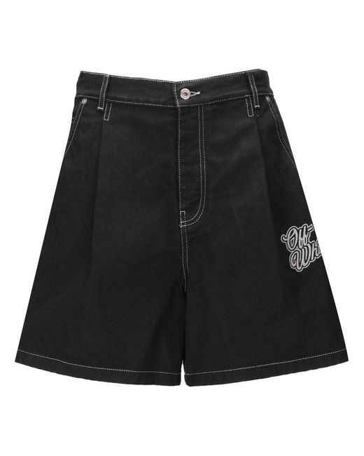 Off-White c/o Virgil Abloh Black Logo Embroidered Denim Shorts for men