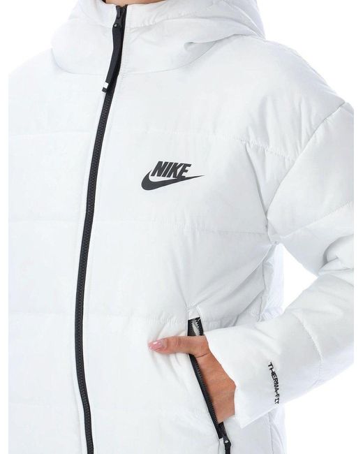 Nike Synthetic Logo Printed Zipped Hooded Quilted Jacket in White | Lyst