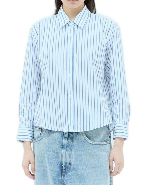 Dries Van Noten Blue Striped Buttoned Cropped Shirt