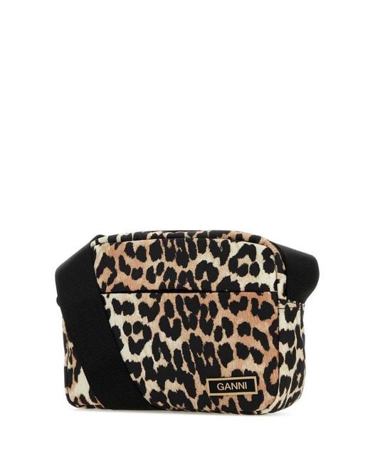 Ganni Black Logo-patch Leopard-printed Crossbody Bag