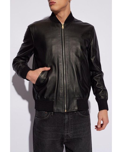 Paul Smith Black Leather Bomber Jacket, for men