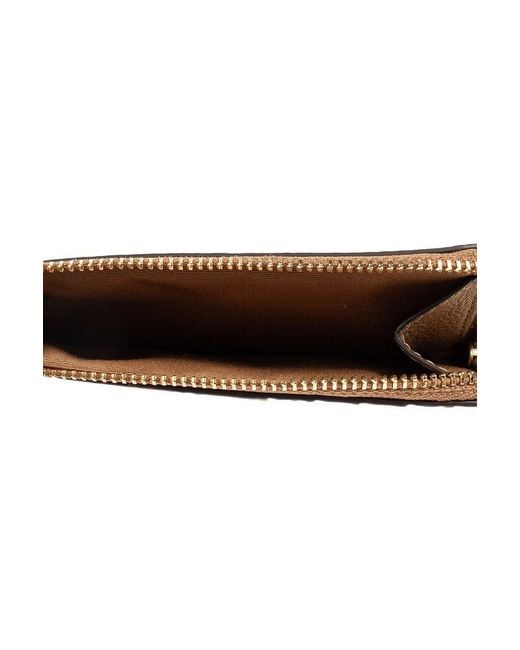 Tory Burch Brown Robinson Pebbled Top-Zip Card Case