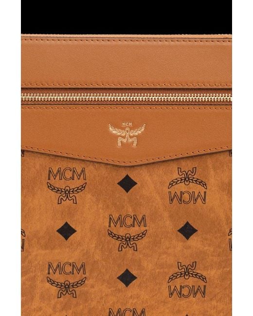 MCM Brown Diamond Wristlet Medium Pouch Bag
