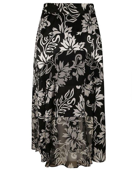 Sacai Black Drawstring Waist Printed Flare Skirt