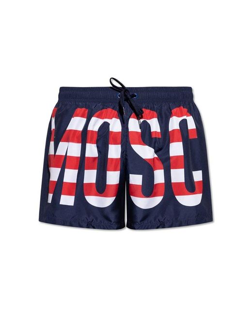Moschino Blue Logo-Printed Drawstring Swim Shorts for men