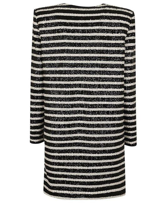 Balmain Black Sequined Striped Minidress