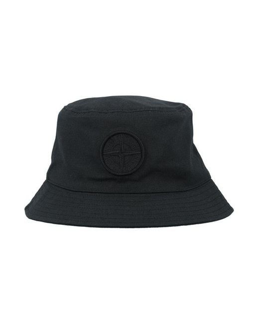 Stone Island Black Logo Bucket Hat for men