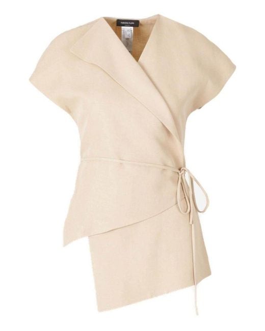 Fabiana Filippi Natural Wraparound Cap-Sleeved Top