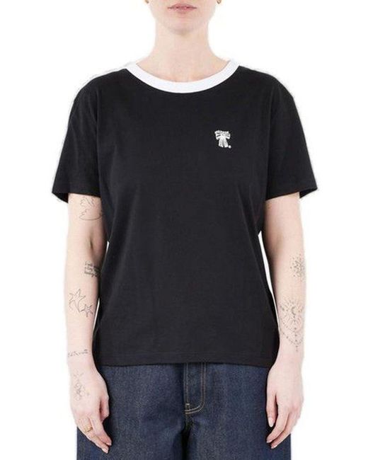 Acne Black Logo Printed Crewneck T-shirt for men