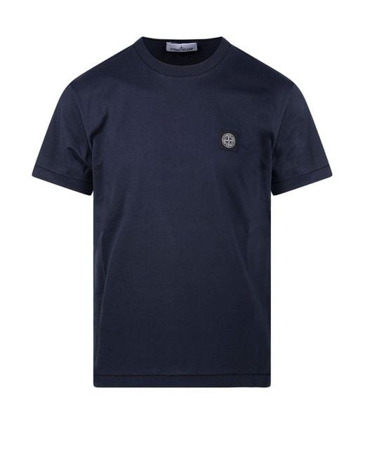 Stone Island Blue Compass Patch Crewneck T-Shirt for men