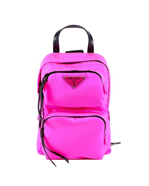 Prada Pink Leather Trimmed Nylon Backpack