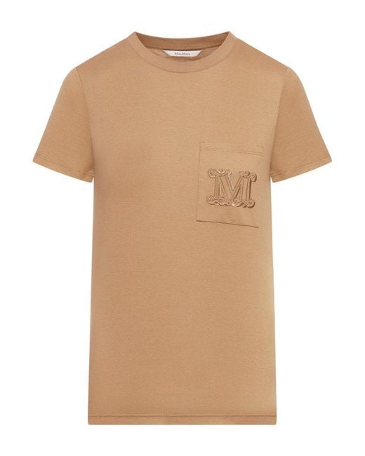 Max Mara Natural Papaia Logo Embroidered Pocket Crewneck T-Shirt