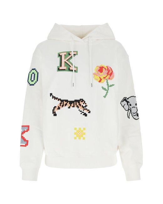 KENZO White All-over Graphic Patch Hoodie