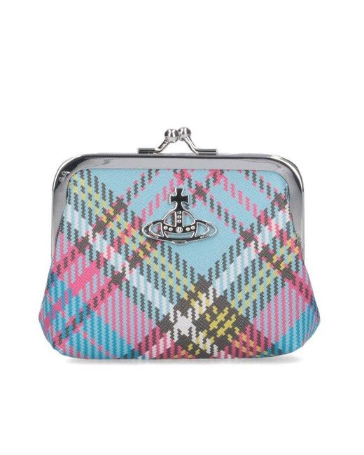 Vivienne Westwood Blue Orb Plaque Checked Coin Purse