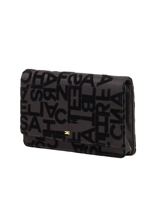 Elisabetta Franchi Black Logo-Lettering Foldover Shoulder Bag