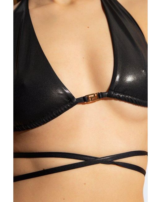 Versace Black Greca-detailed Triangle Bikini Top
