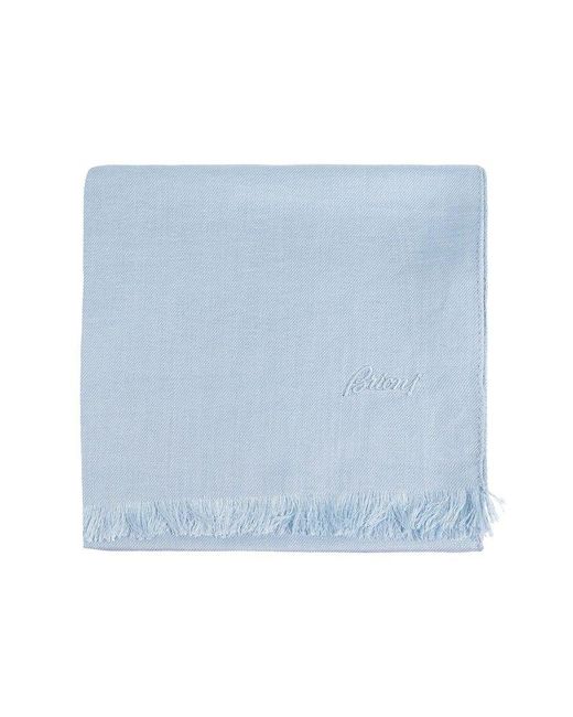 Brioni Blue Signature Fringed Edge Scarf for men
