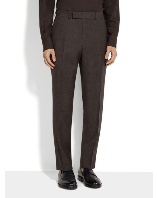 Zegna Gray And Dark Crossover Wool Silk And Linen Pants for men