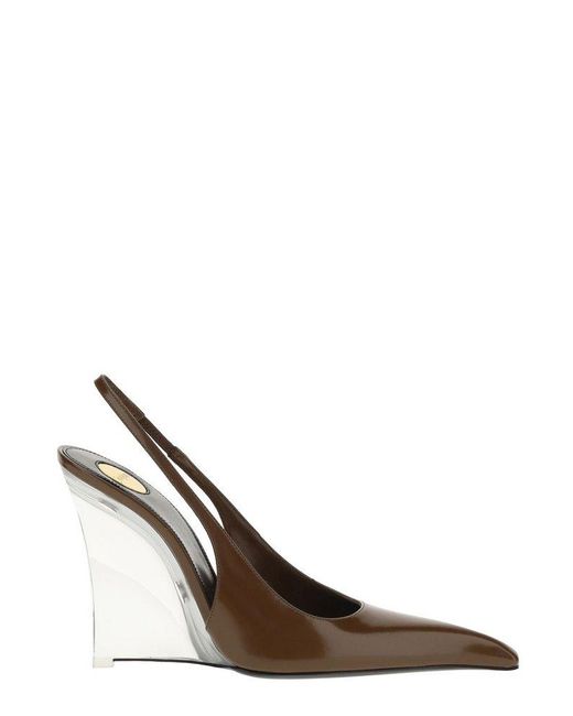 【送料&関税込】Saint Laurent miller Brown Slingback Pumps W Miller 80 leather slingback wedges in brown - Saint Laurent