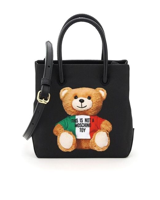 Moschino Black Italian Teddy Bear Print Tote Bag