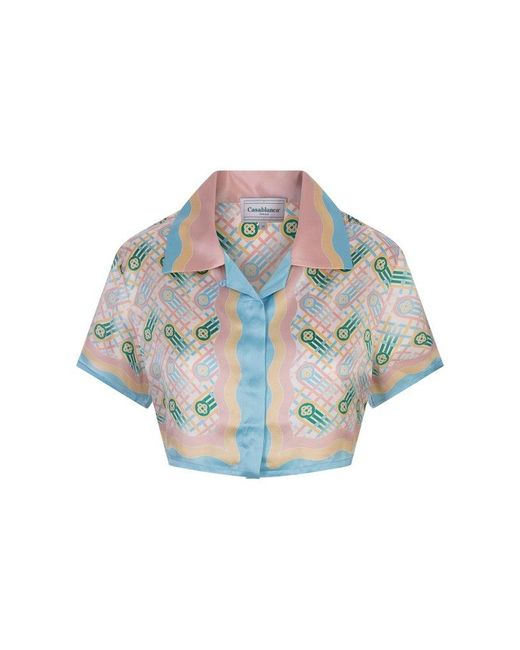 Casablancabrand Blue Ping Pong Printed Cropped Shirt