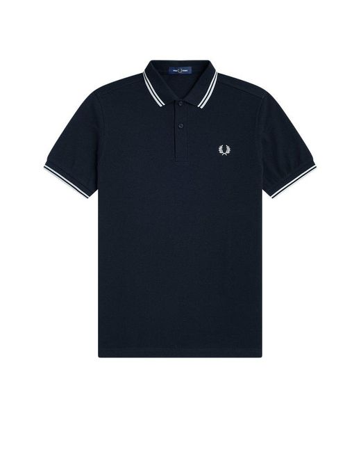 Fred Perry Blue Stripe Detailed Logo Embroidered Polo Shirt for men