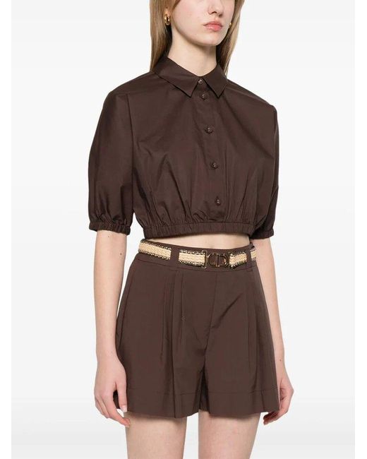 Twinset Brown Button-Up Cropped Top