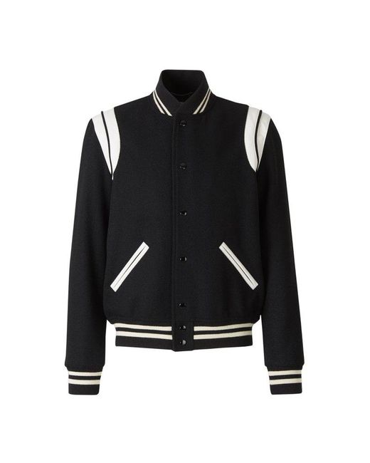 Saint Laurent Black Teddy Varsity Jacket for men