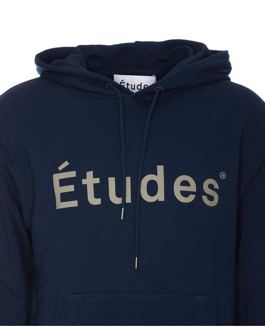 Etudes Studio Blue Logo Printed Drawstring Hoodie for men