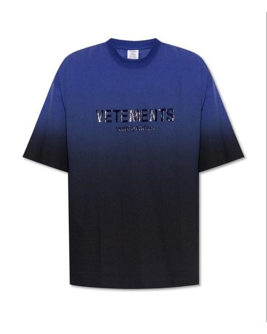 Vetements Blue Gradient Logo Printed Crewneck T-shirt for men