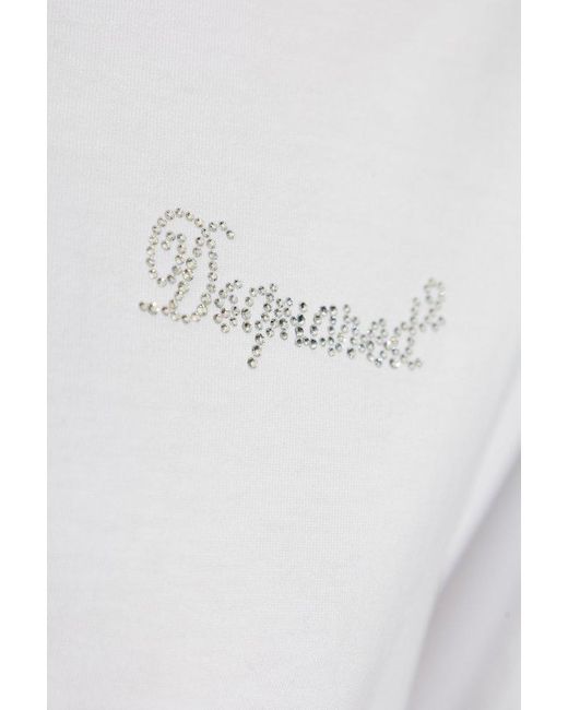 DSquared² White T-shirt With Logo Finished With Shimmering Appliqués,