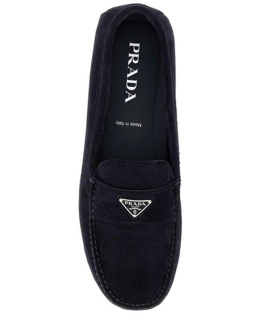 Prada Black Logo Plaque Slip-on Loafers for men
