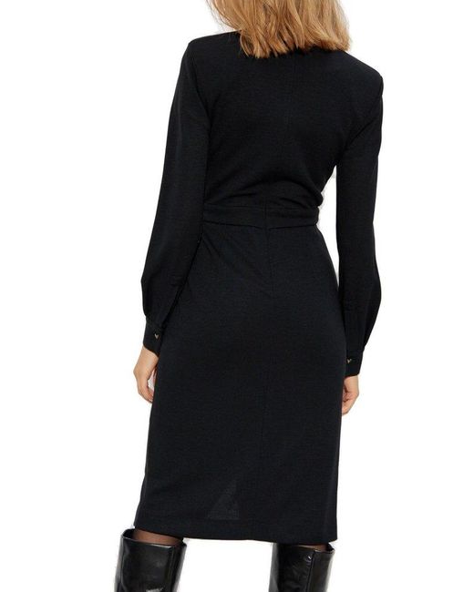 Max Mara Black Virtus V-neck Long-sleeved Dress