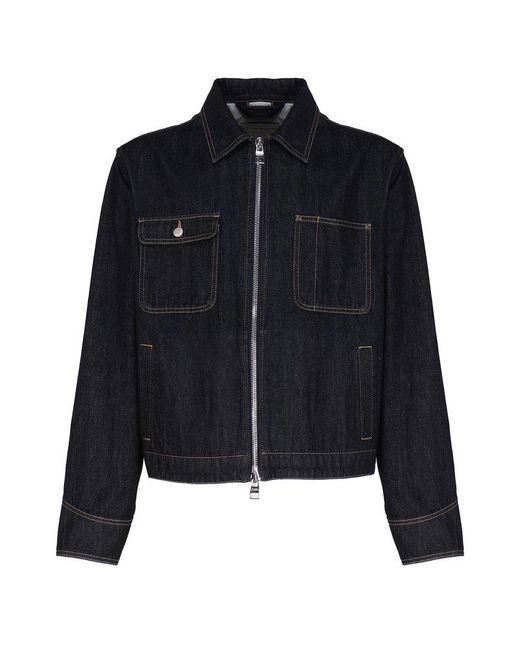 Alexander McQueen Black Pointed Flat-collared Zipped Denim Jacket for men