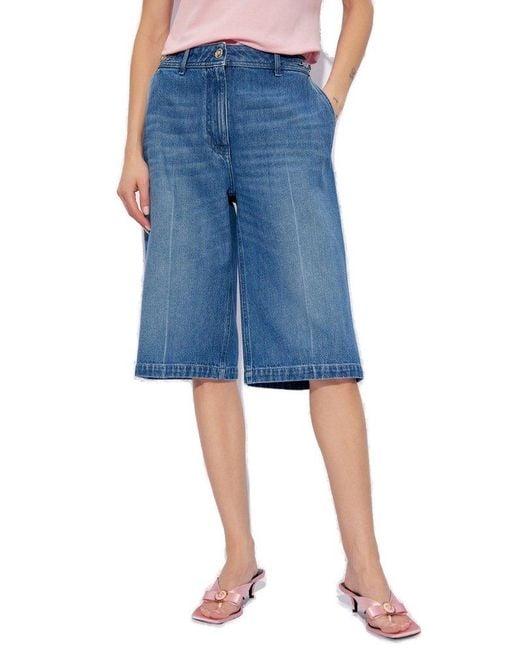 Versace Blue Denim Pleat-front Shorts,